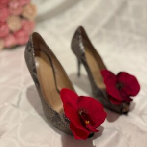 Giuseppe ZANOTTI heels sandals shoes snakeskin red orchid flower size 38 8 Y2K
